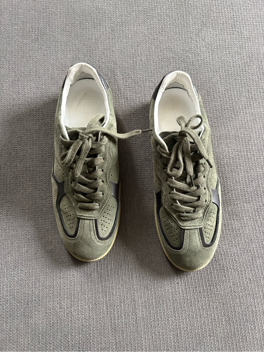 ALOHAS Olive Green Suede Sneakers with Dark Trim